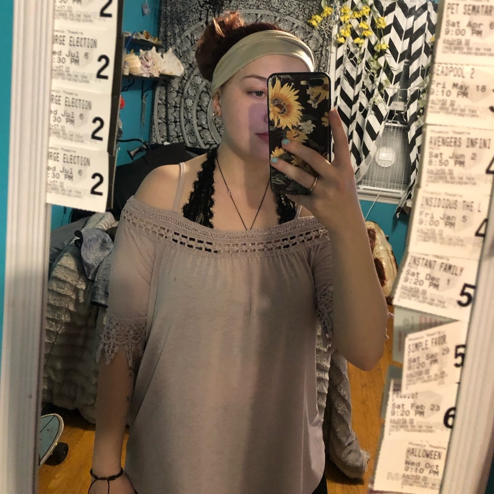 Pink/purple off the shoulder shirt